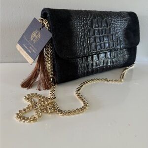 House of Harlow black leather croc clutch / crossbody